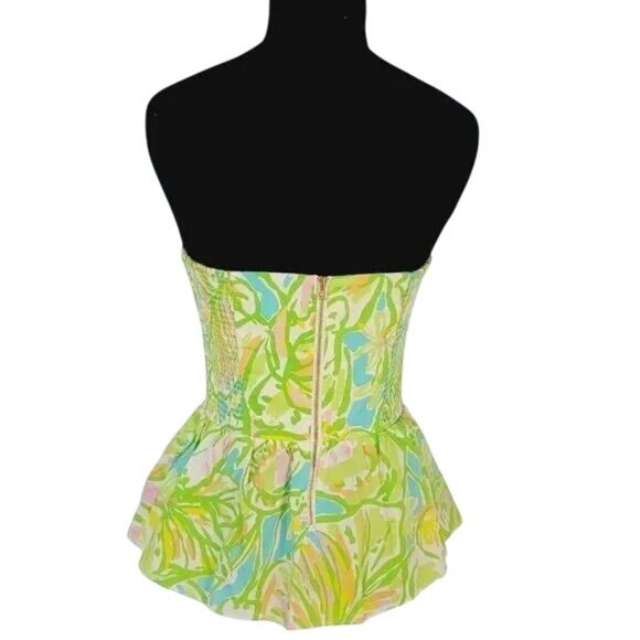 Lilly Pulitzer Shandy Strapless Green Floral Peplum Blouse - Picture 4 of 6